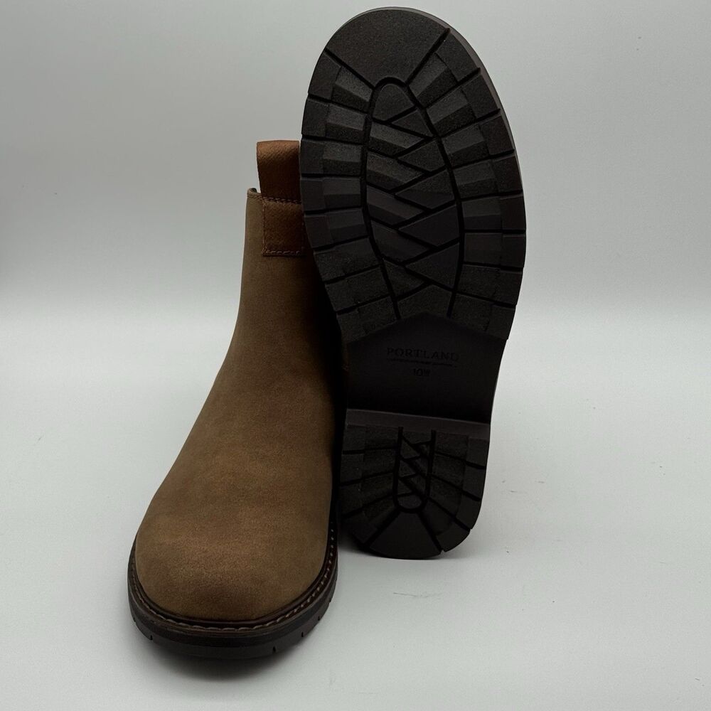 Portland Men’s Brown Chelsea Ankle Boots US 10 W Round Toe Slip-On Pull Tab - Picture 2 of 3